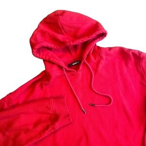 Fashion Nova Men Hoodie Red Long Sleeve Fleece Pullover Sweatshirt Mens Large